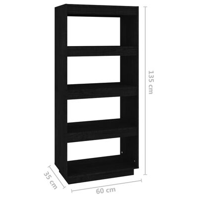 vidaXL Bibliotecă/Separator cameră negru 60x35x135 cm lemn masiv pin