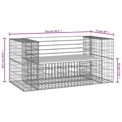 vidaXL Bancă de grădină, design gabion, 143x71x65,5cm, lemn masiv pin