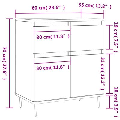 vidaXL Servantă, stejar sonoma, 60x35x70 cm, lemn prelucrat