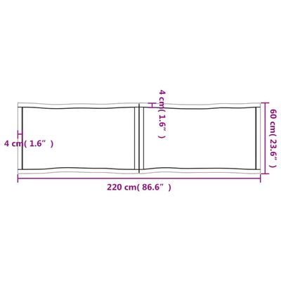 vidaXL Blat masă, 220x60x(2-6) cm, maro, lemn tratat contur organic