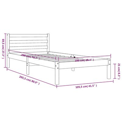 vidaXL Cadru pat fără saltea, maro ceruit, 100x200 cm, lemn masiv pin