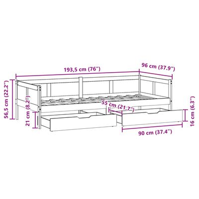 vidaXL Pat de zi cu sertare, alb, 90x190 cm, lemn masiv pin