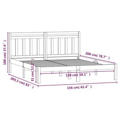 vidaXL Cadru de pat 5FT King Size, 150x200 cm, lemn masiv