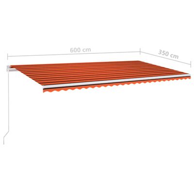 vidaXL Copertină retractabilă manual, portocaliu și maro, 600x350 cm