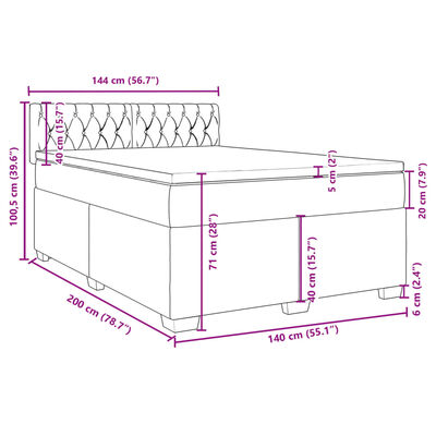 vidaXL Pat box spring cu saltea, roz închis, 140x200 cm, catifea