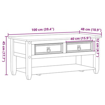 vidaXL Măsuță de cafea cu sertare Corona, 100x48x45 cm, lemn masiv pin