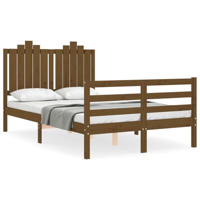 vidaXL Cadru de pat cu tăblie, dublu mic, maro miere, lemn masiv
