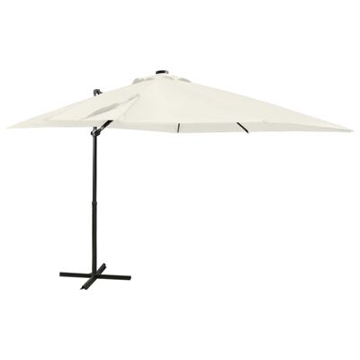 vidaXL Umbrelă în consolă cu stâlp și LED-uri, nisipiu, 250 cm