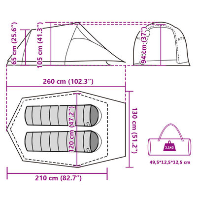 vidaXL Cort de camping pentru 2 persoane, verde, impermeabil