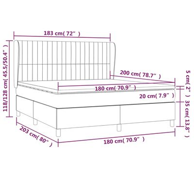 vidaXL Pat box spring cu saltea, gri deschis, 180x200 cm, catifea