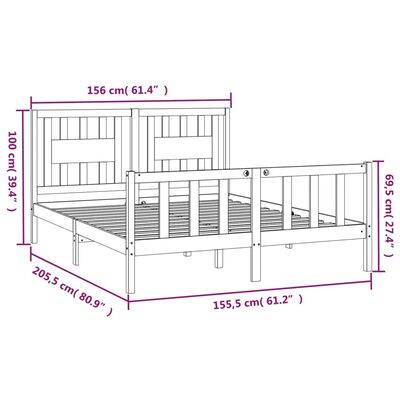 vidaXL Cadru de pat cu tăblie King Size, 150x200 cm, lemn masiv de pin