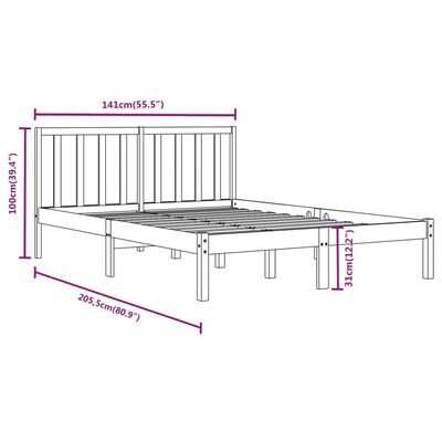 vidaXL Cadru de pat dublu, negru, 135x190 cm, lemn masiv de pin