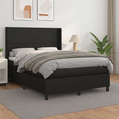 vidaXL Pat box spring cu saltea, negru, 140x200 cm, piele ecologică