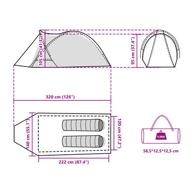 vidaXL Cort de camping cupolă pentru 2 persoane, albastru, impermeabil