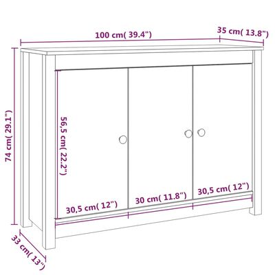 vidaXL Servantă, alb, 100x35x74 cm, lemn masiv de pin