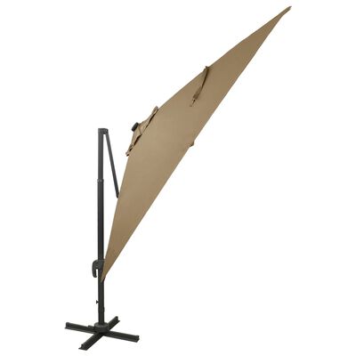 vidaXL Umbrelă suspendată cu stâlp și LED-uri, gri taupe, 300 cm