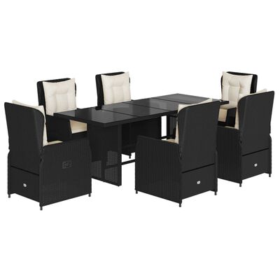 vidaXL Set mobilier de grădină cu perne, 7 piese, negru, poliratan