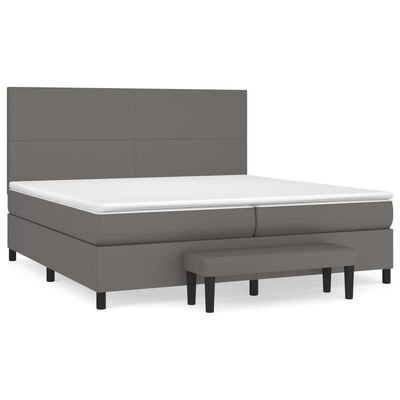 vidaXL Pat box spring cu saltea, gri, 200x200 cm, piele ecologică