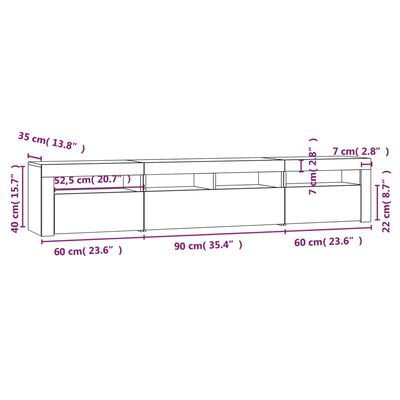 vidaXL Comodă TV cu lumini LED, gri sonoma, 210x35x40 cm