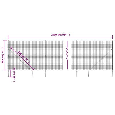 vidaXL Gard plasă de sârmă cu țăruși de fixare, verde, 1,8x25 m