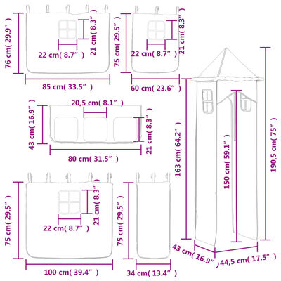 vidaXL Pat etajat de copii cu turn, roz, 90x190 cm, lemn masiv pin