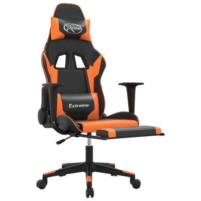 vidaXL Scaun de gaming cu suport picioare, negru/oranj, piele eco