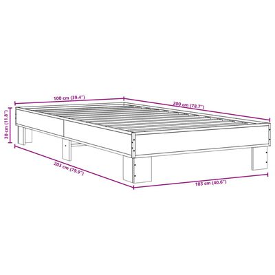 vidaXL Cadru de pat, stejar fumuriu 100x200 cm lemn prelucrat și metal