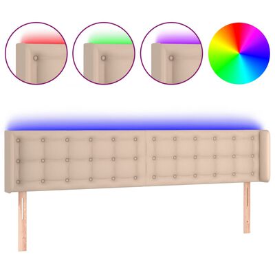 vidaXL Tăblie de pat cu LED cappuccino 183x16x78/88 cm piele ecologică