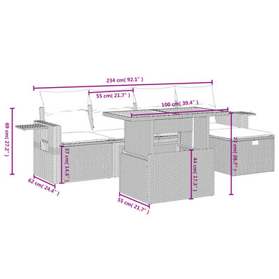 vidaXL Set mobilier de grădină cu perne, 6 piese, negru, poliratan