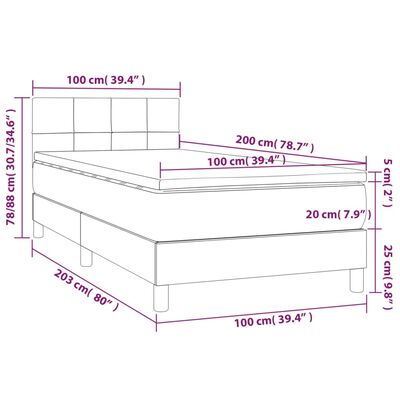 vidaXL Pat cu arcuri, saltea și LED, verde închis, 100x200 cm, catifea