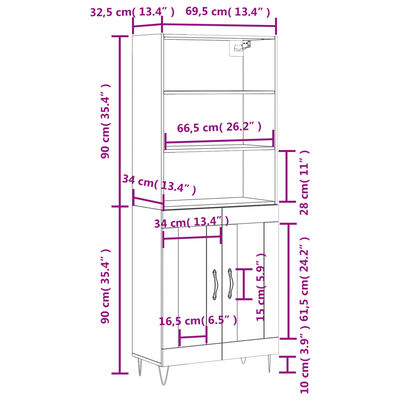 vidaXL Dulap înalt, stejar sonoma, 69,5x34x180 cm, lemn compozit