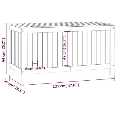 vidaXL Cutie de depozitare grădină, alb, 121x55x64 cm, lemn masiv pin