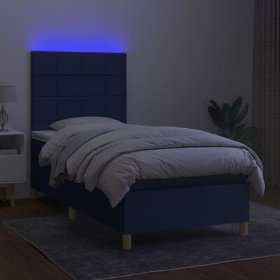 vidaXL Pat cu arcuri, saltea și LED, albastru, 80x200 cm, textil