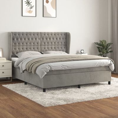 vidaXL Pat box spring cu saltea, gri deschis, 180x200 cm, catifea