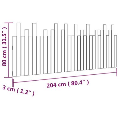 vidaXL Tăblie de pat pentru perete, alb, 204x3x80 cm, lemn masiv pin