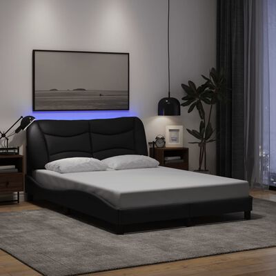 vidaXL Cadru de pat cu lumini LED, negru, 120x200 cm, textil