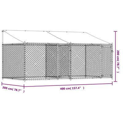 vidaXL Cușcă câini cu acoperiș și uși, gri, 4x2x2 m, oțel galvanizat