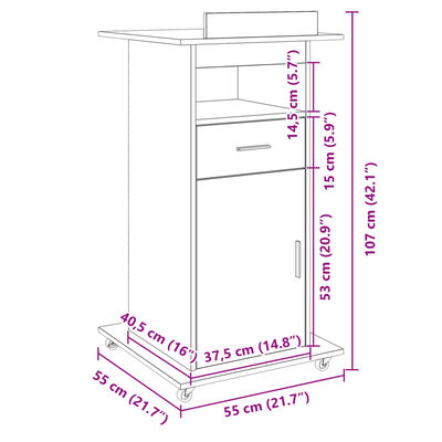 vidaXL Pupitru cu roți și sertar beton gri 55x55x107 cm lemn prelucrat