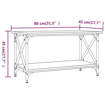 vidaXL Măsuță cafea, stejar sonoma, 80x45x45 cm lemn prelucrat și fier