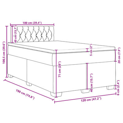 vidaXL Pat box spring cu saltea, albastru închis, 120x190 cm, catifea