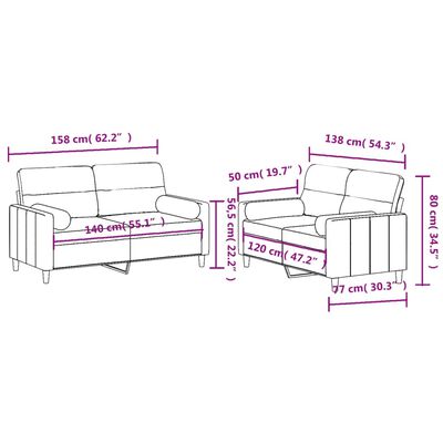 vidaXL Set de canapele cu perne, 2 piese, crem, material textil