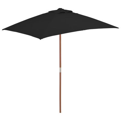 vidaXL Umbrelă de soare, exterior, stâlp lemn, negru, 150x200 cm