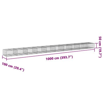 vidaXL Coș gabion cu capac, 1000x100x50 cm, fier galvanizat