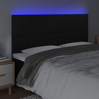 vidaXL Tăblie de pat cu LED, negru, 180x5x118/128 cm, piele ecologică