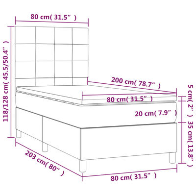 vidaXL Pat box spring cu saltea, crem, 80x200 cm, textil