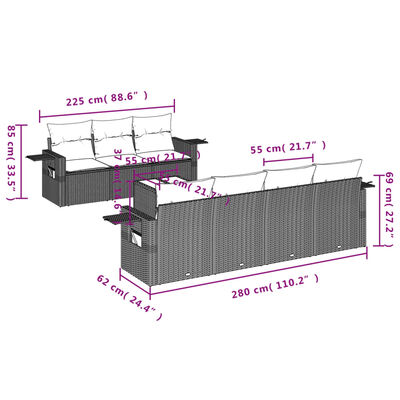 vidaXL Set mobilier de grădină cu perne, 8 piese, negru, poliratan