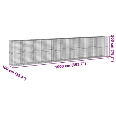 vidaXL Coș gabion cu capac, 1000x100x200 cm, fier galvanizat