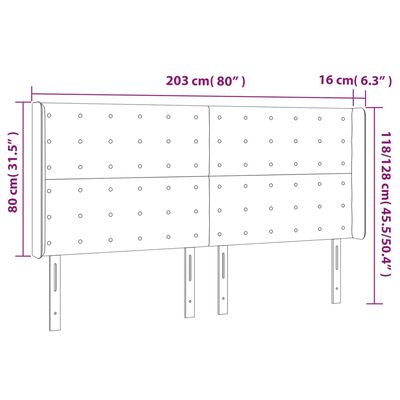 vidaXL Tăblie de pat cu aripioare, alb, 203x16x118/128 cm, piele eco