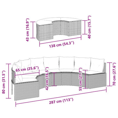 vidaXL Set canapea de grădină, 2 piese, semi-rotunde, bej, poliratan