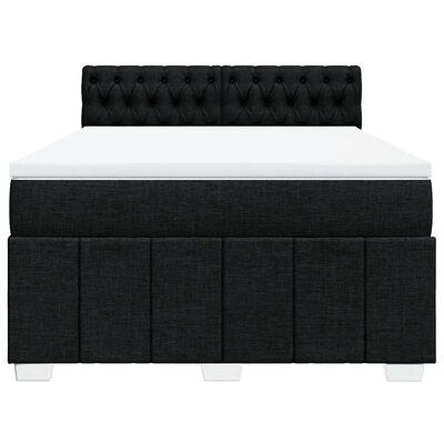 vidaXL Pat box spring cu saltea, negru, 140x200 cm, textil